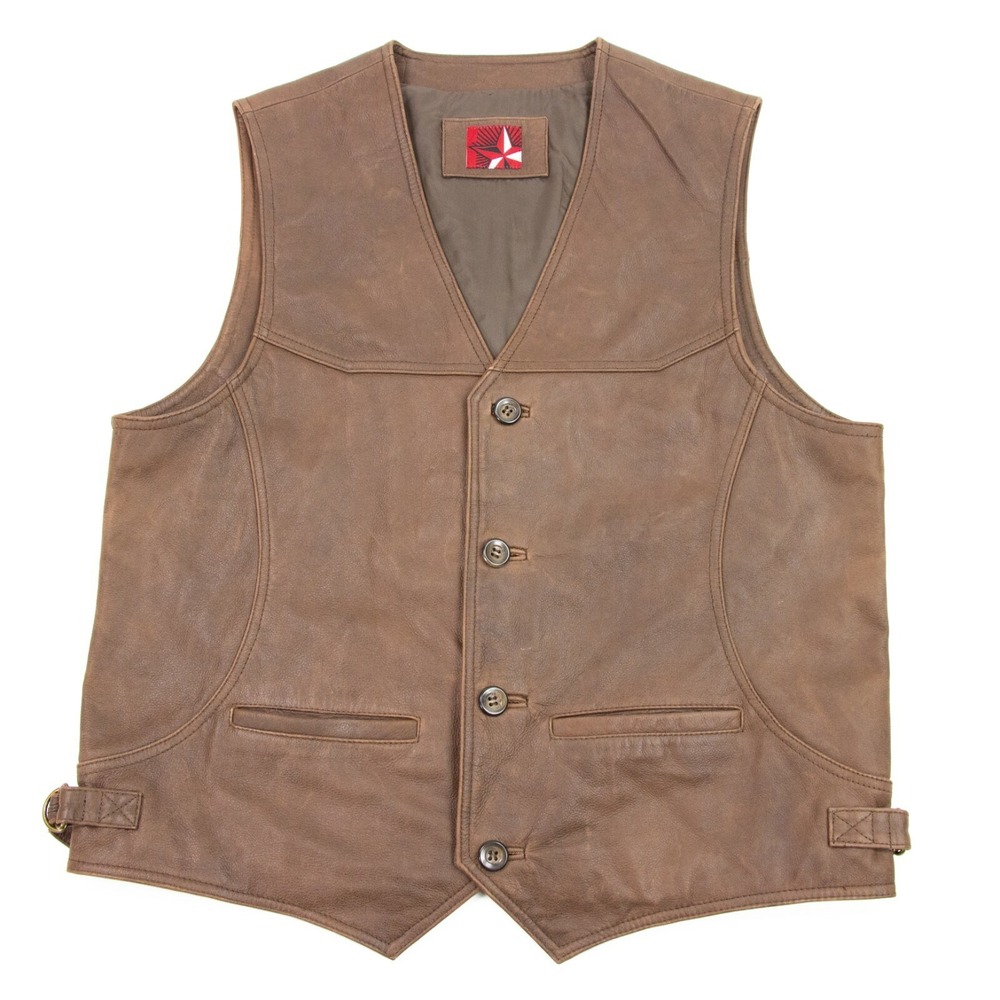 Vintage‎ Marlboro Mens M Brown 100% Leather Western Ranch Cowboy Waistcoat Vest